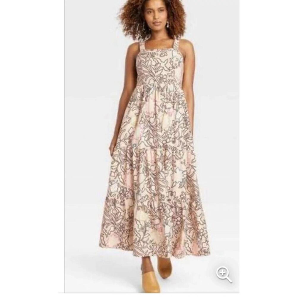 Knox Rose Maxi Floral Dress Tiered Boho Size Large Pockets Resort Beach Flowy